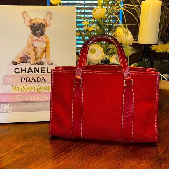 Burberry, London blue label authentic TARTAN red leather handbag/tote - Picture 1 of 14